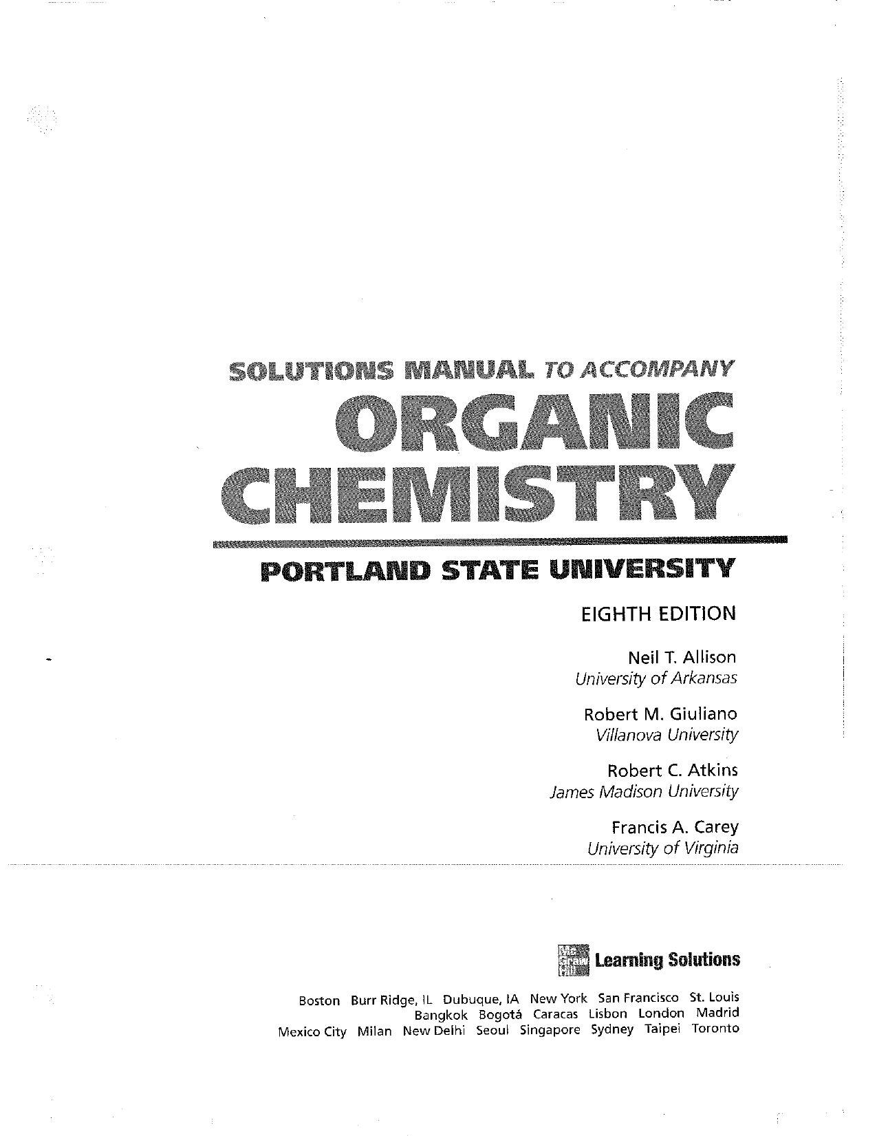SOLUTIONS MANUAL to Acc. Organic Chem. by N. Allison et. al.