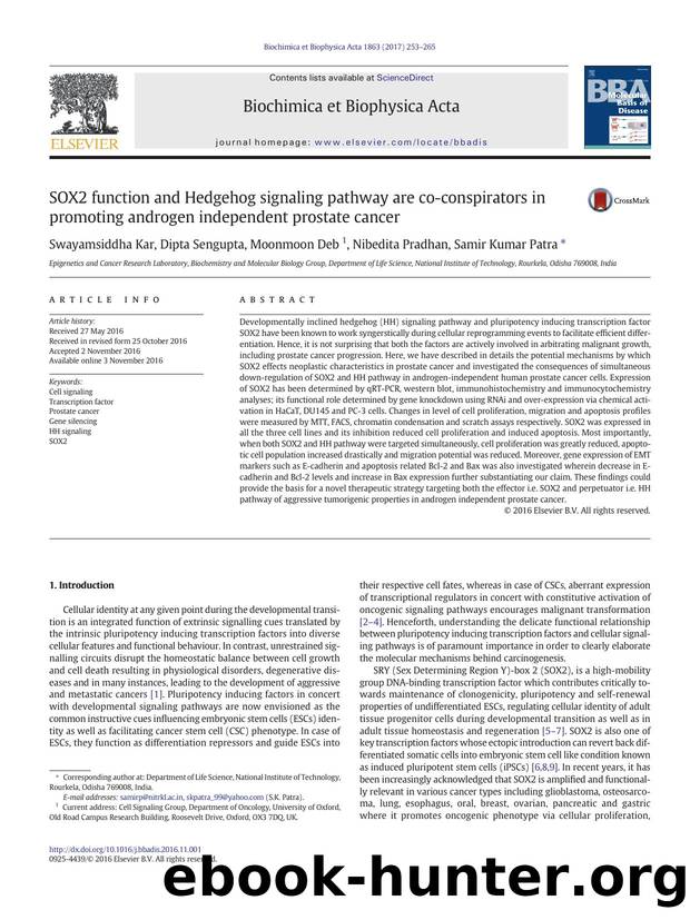 SOX2 function and Hedgehog signaling pathway are co-conspirators in promoting androgen independent prostate cancer by Swayamsiddha Kar & Dipta Sengupta & Moonmoon Deb & Nibedita Pradhan & Samir Kumar Patra