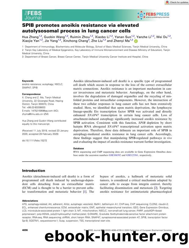 SPIB promotes anoikis resistance via elevated autolysosomal process in lung cancer cells by Unknown