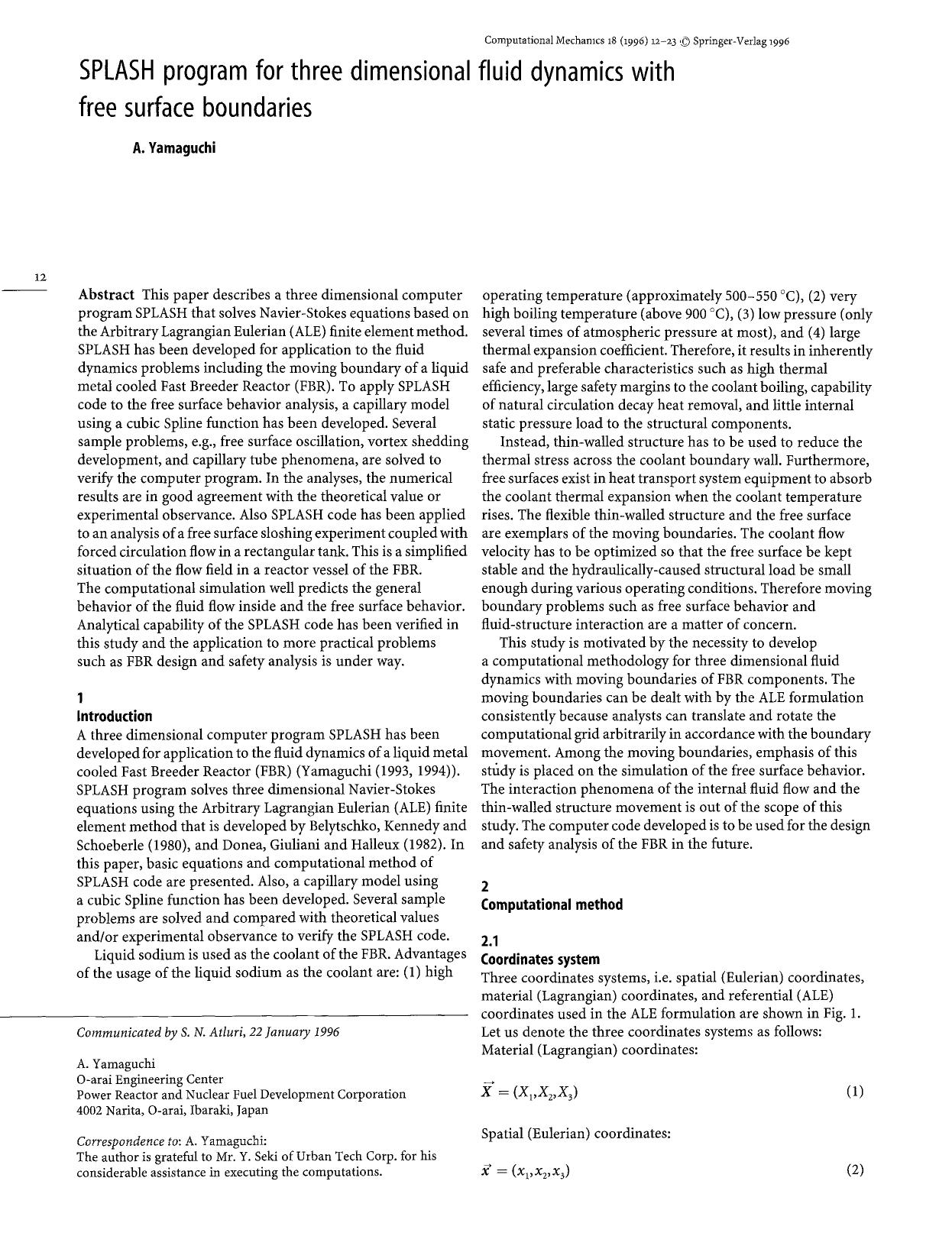 SPLASH program for three dimensional fluid dynamics with free surface boundaries by Unknown
