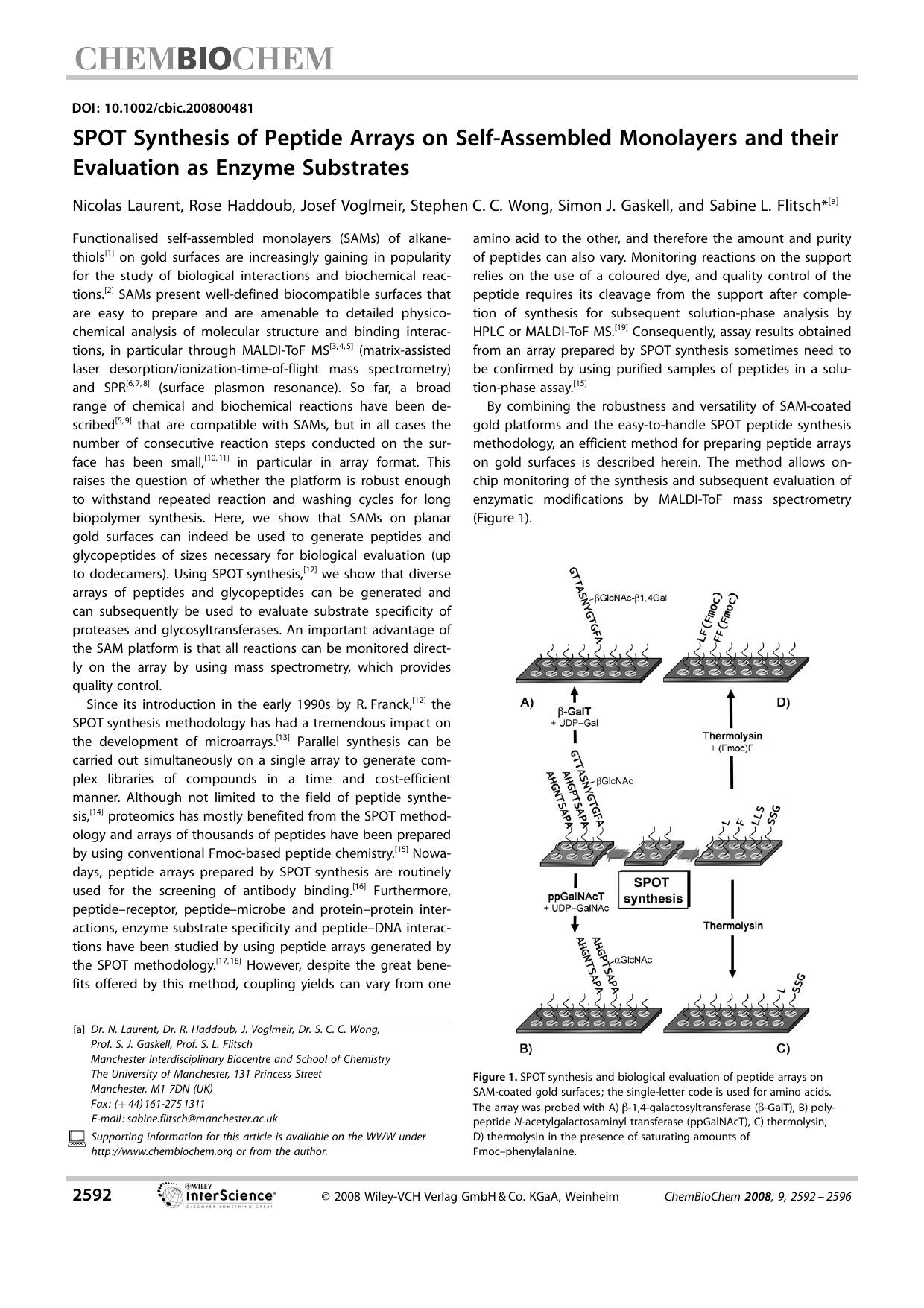 SPOT Synthesis of Peptide Arrays on Self-Assembled Monolayers and their Evaluation as Enzyme Substrates by Unknown