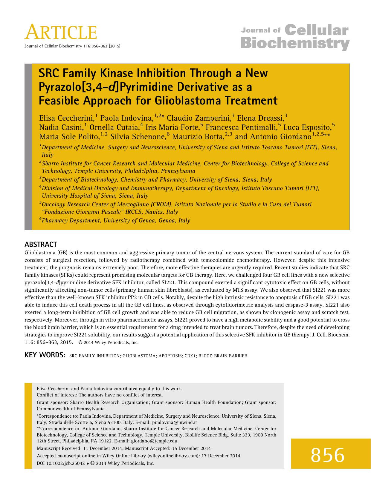 SRC Family Kinase Inhibition Through a New Pyrazolo[3,4-d]Pyrimidine Derivative as a Feasible Approach for Glioblastoma Treatment by Unknown