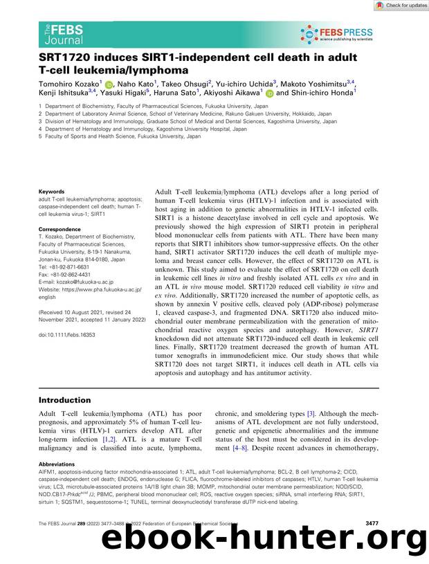 SRT1720 induces SIRT1âindependent cell death in adult Tâcell leukemialymphoma by Unknown