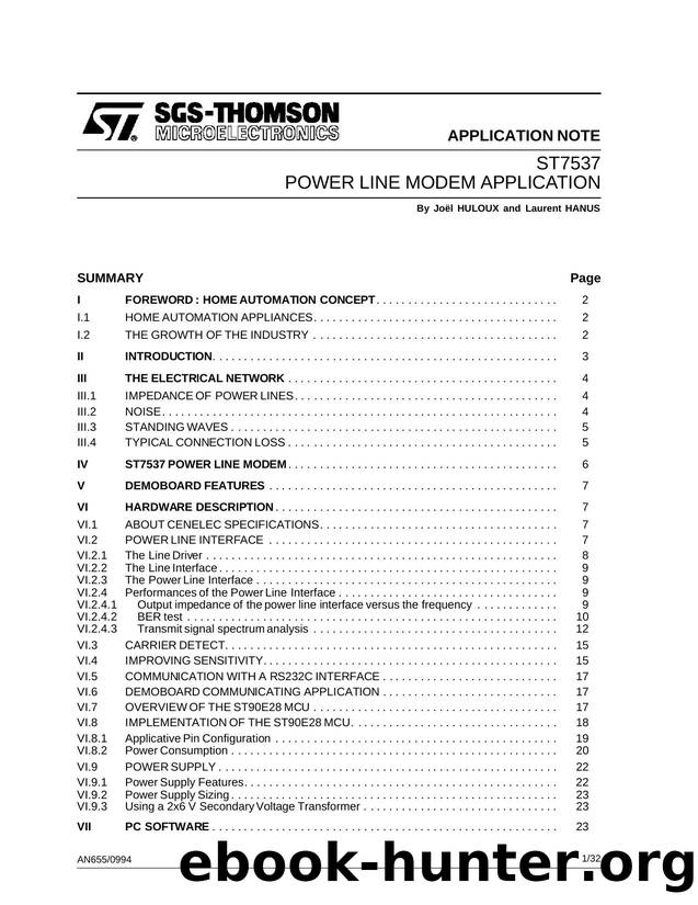 ST7537 POWER LINE MODEM APPLICATION by SGS-THOMSON Microelectronics