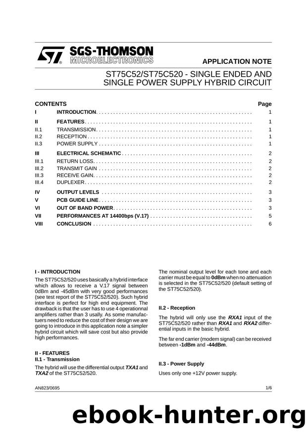 ST75C52ST75C520-SINGLE ENDED AND SINGLE POWER SUPPLY HYBRID CIRCUIT by SGS-THOMSON Microelectronics