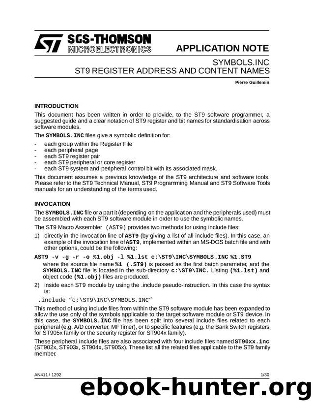 ST9 - SYMBOLS.INC ST9 REGISTER ADDRESS AND CONTENT NAMES by SGS-THOMSON Microelectronics