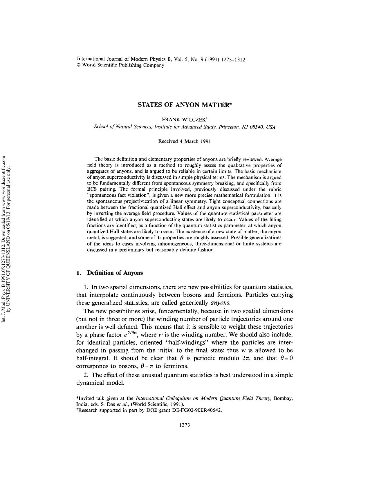 STATES OF ANYON MATTER by FRANK WILCZEK