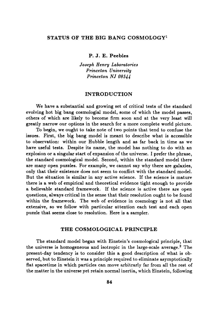 STATUS OF THE BIG BANG COSMOLOGY1 by Unknown