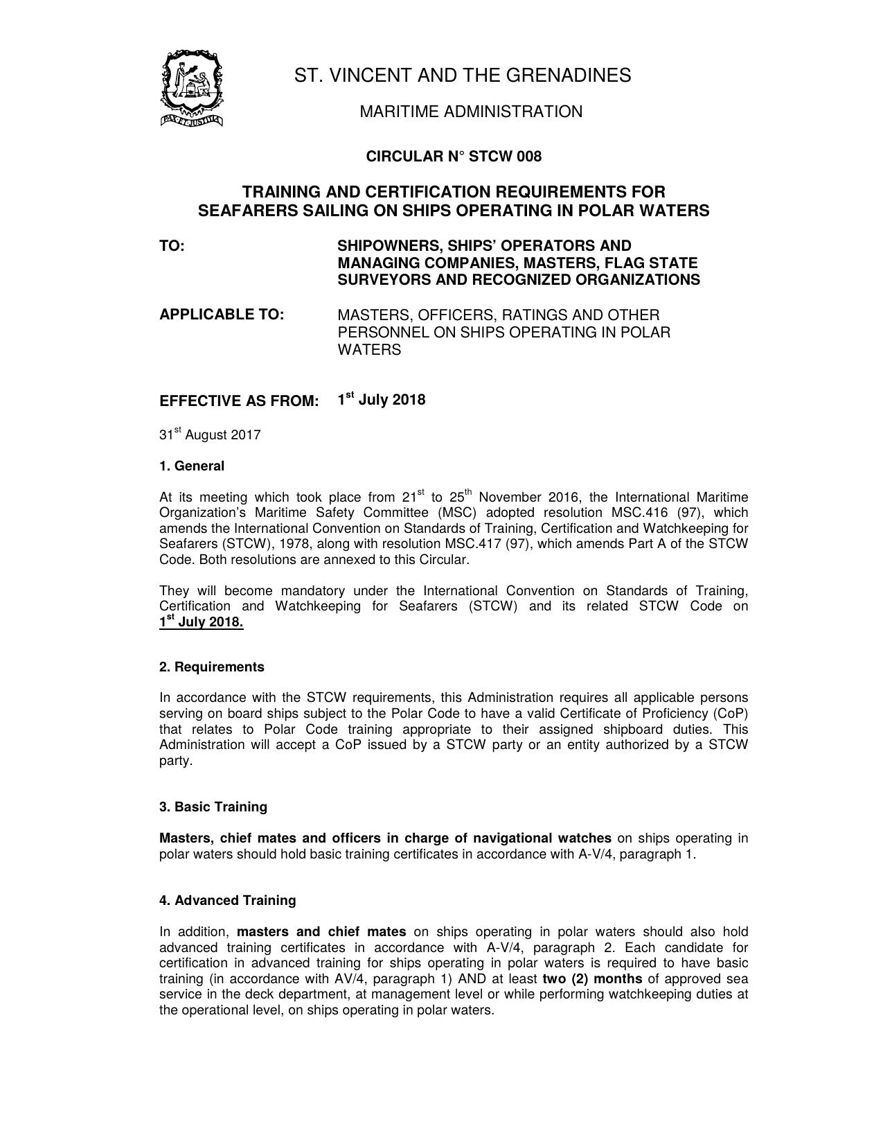STCW 008 Training and certification requirements for seafarers sailing on ships operating in polar waters by Nelly