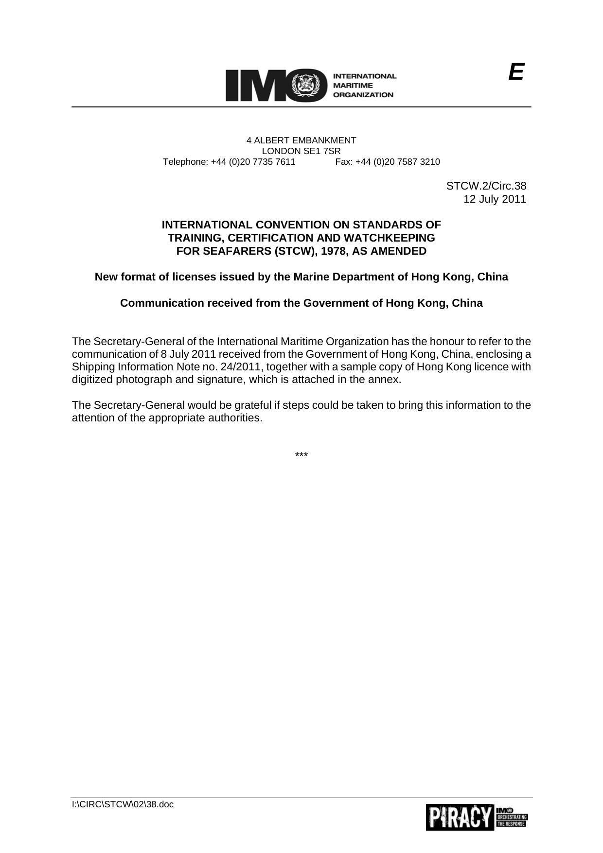 STCW.2Circ.38 New format Licences issued by Marine Dept. Hong Kong, China by R4S