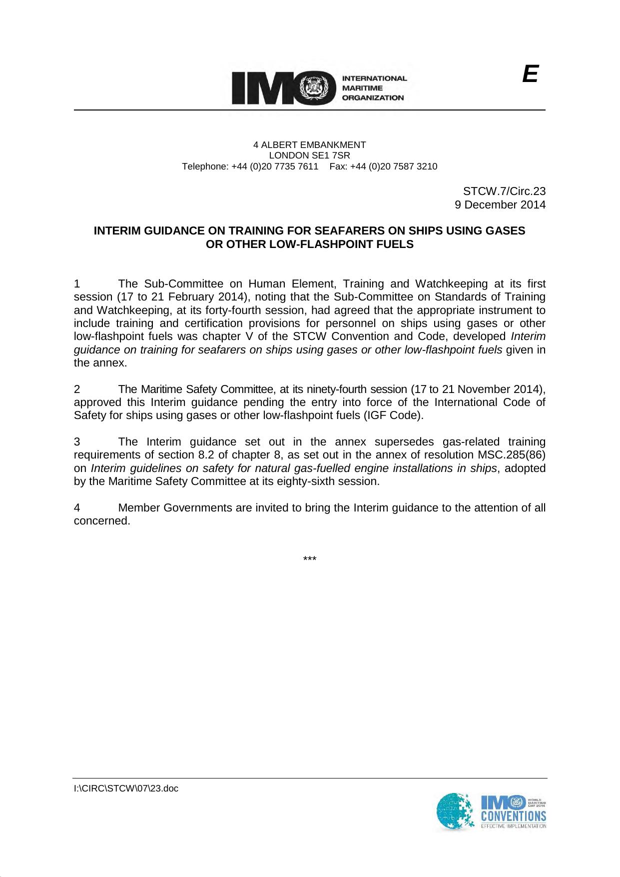 STCW.7Circ.23 - Interim Guidance on Training for Seafarers on Ships Using Gases or Other Low-Flashpoint Fuels by Nelia Collantes-Adams