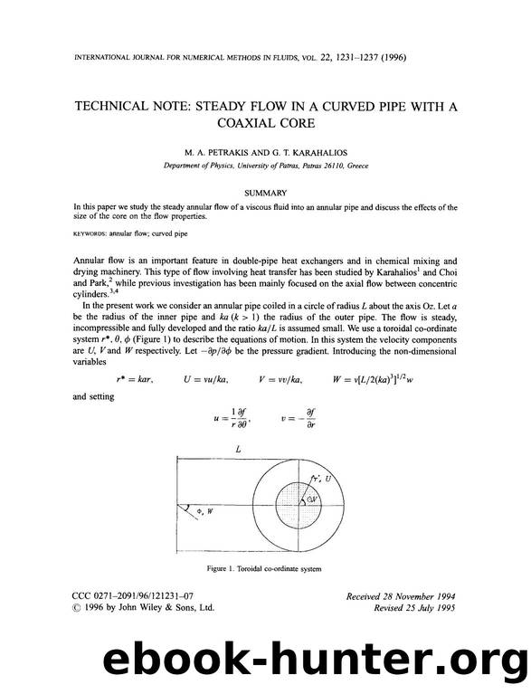 STEADY FLOW IN A CURVED PIPE WITH A COAXIAL CORE by Unknown