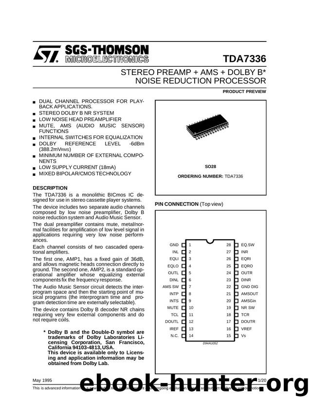 STEREO PREAMP + AMS + DOLBY NOISE REDUCTION PROCESSOR by SGS-THOMSON Microelectronics