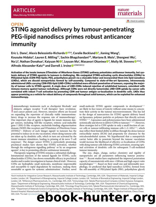 STING agonist delivery by tumour-penetrating PEG-lipid nanodiscs primes robust anticancer immunity by unknow