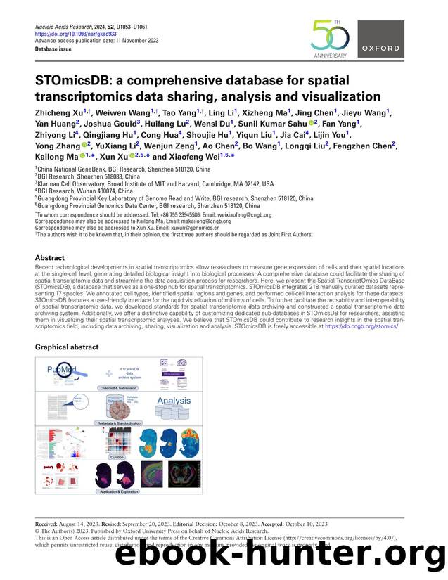 STOmicsDB: a comprehensive database for spatial transcriptomics data sharing, analysisÂ and visualization by unknow