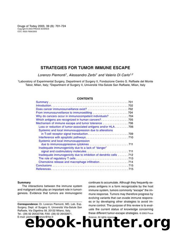 STRATEGIES FOR TUMOR IMMUNE ESCAPE by Prous Science (c) 2003