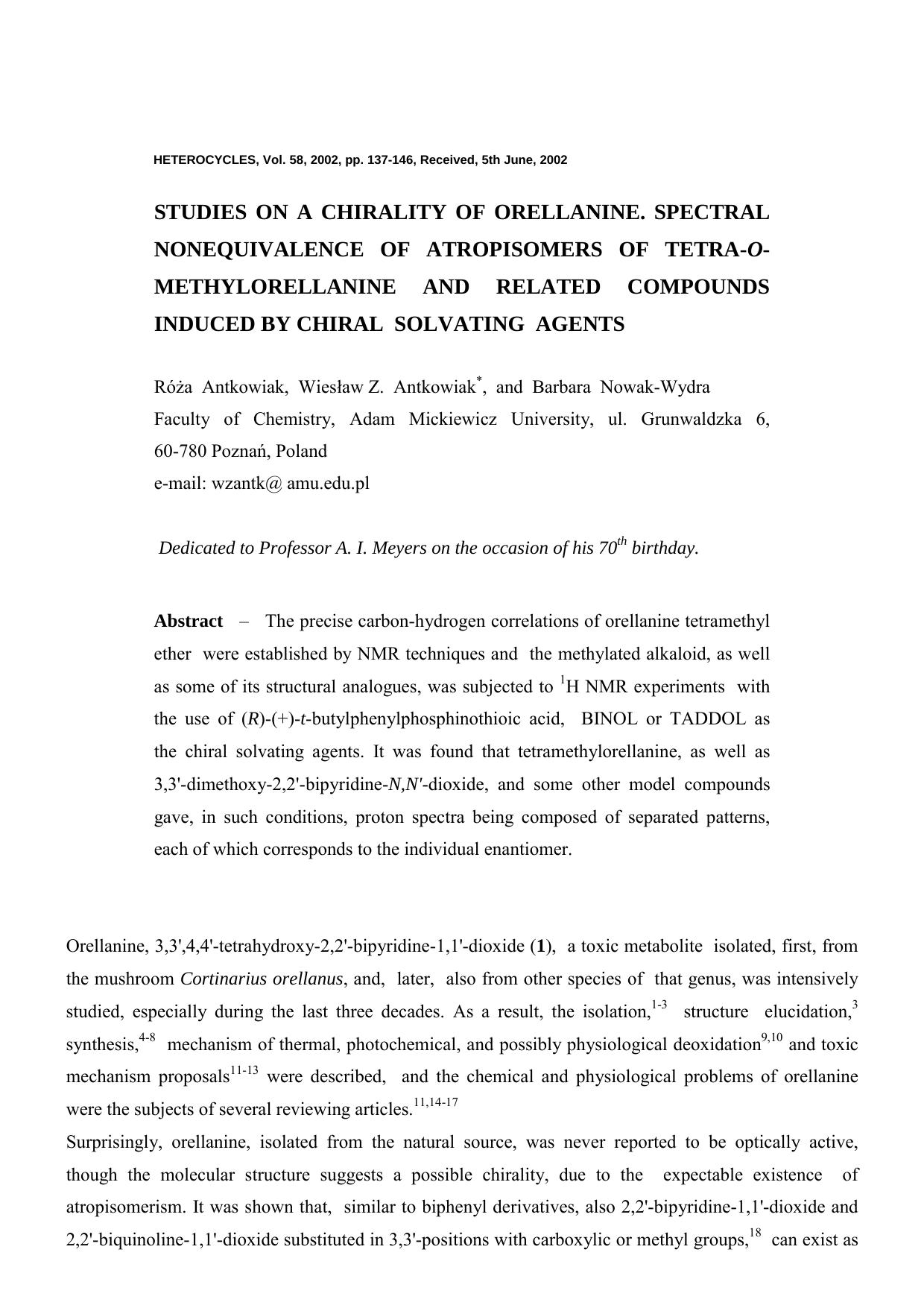 STUDIES ON A CHIRALITY OF ORELLANINE by W.Z.A._