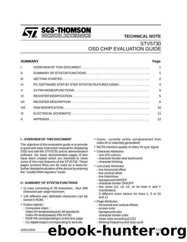 STV5730-OSD CHIP QUICK EVALUATION GUIDE by SGS-THOMSON Microelectronics
