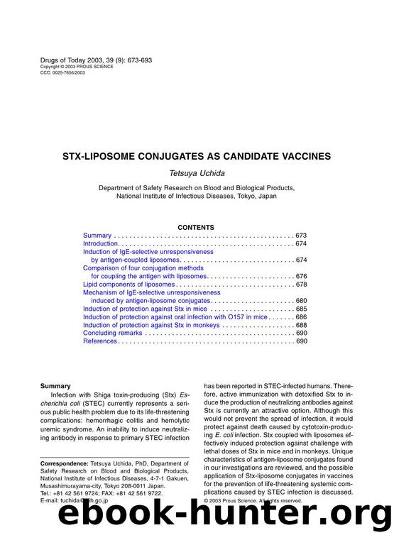 STX-LIPOSOME CONJUGATES AS CANDIDATE VACCINES by Prous Science (c) 2003