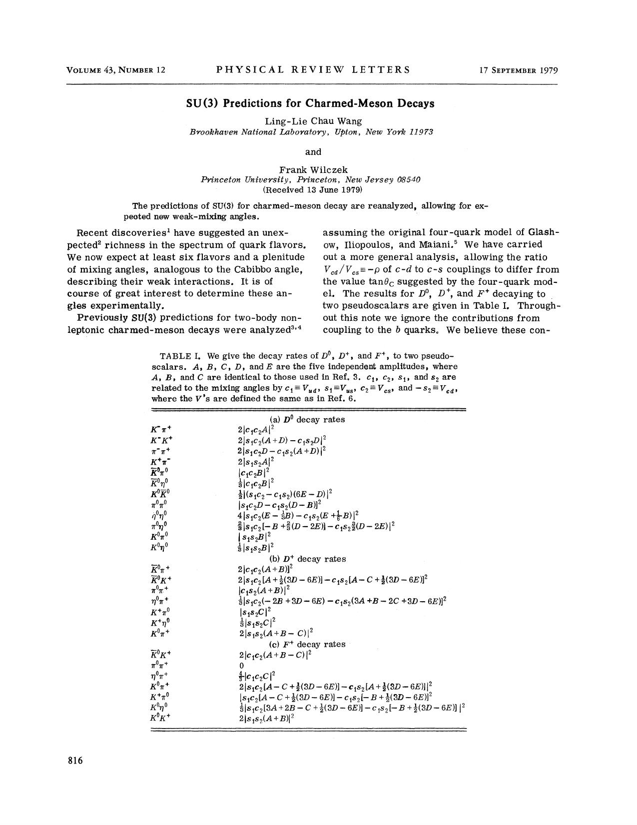 SU(3) Predictions for Charmed-Meson Decays (1979) by Unknown