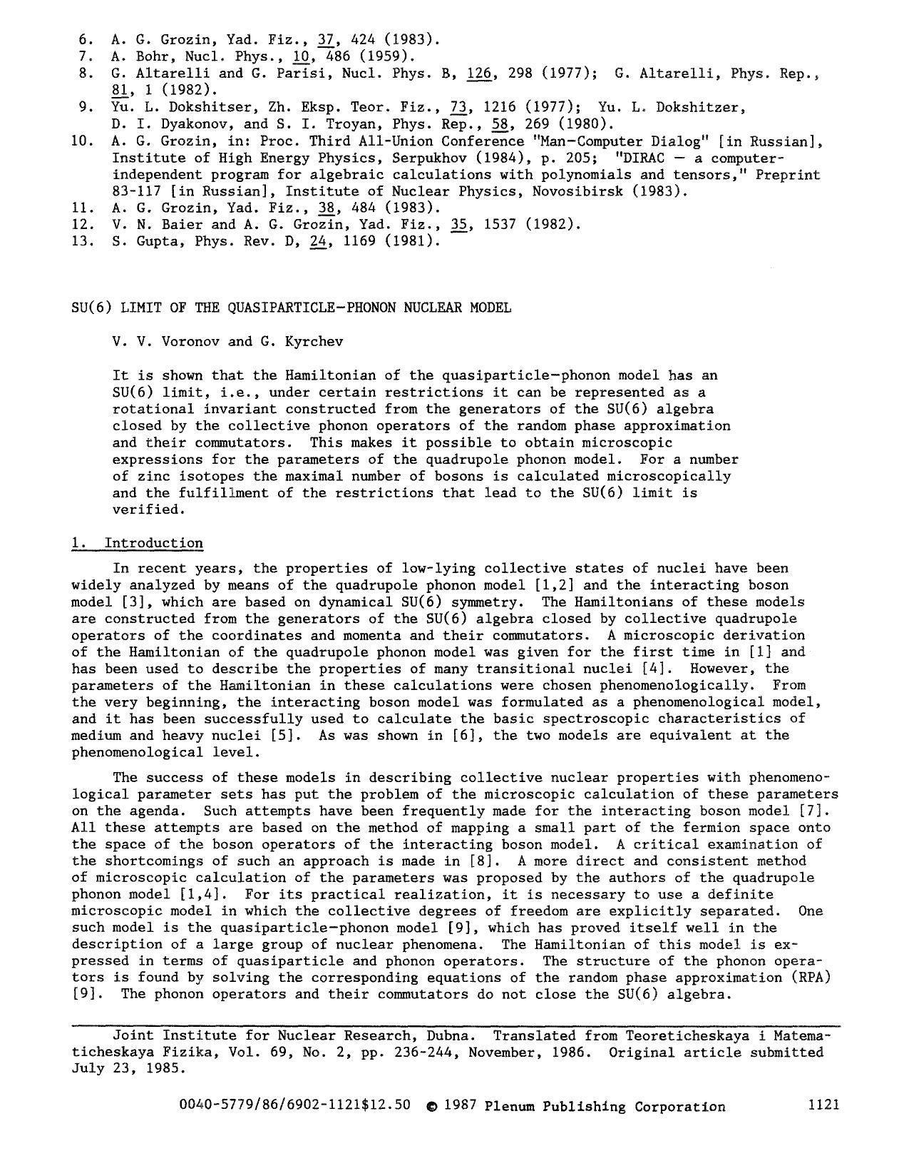SU(6) limit of the quasiparticle-phonon nuclear model by Unknown