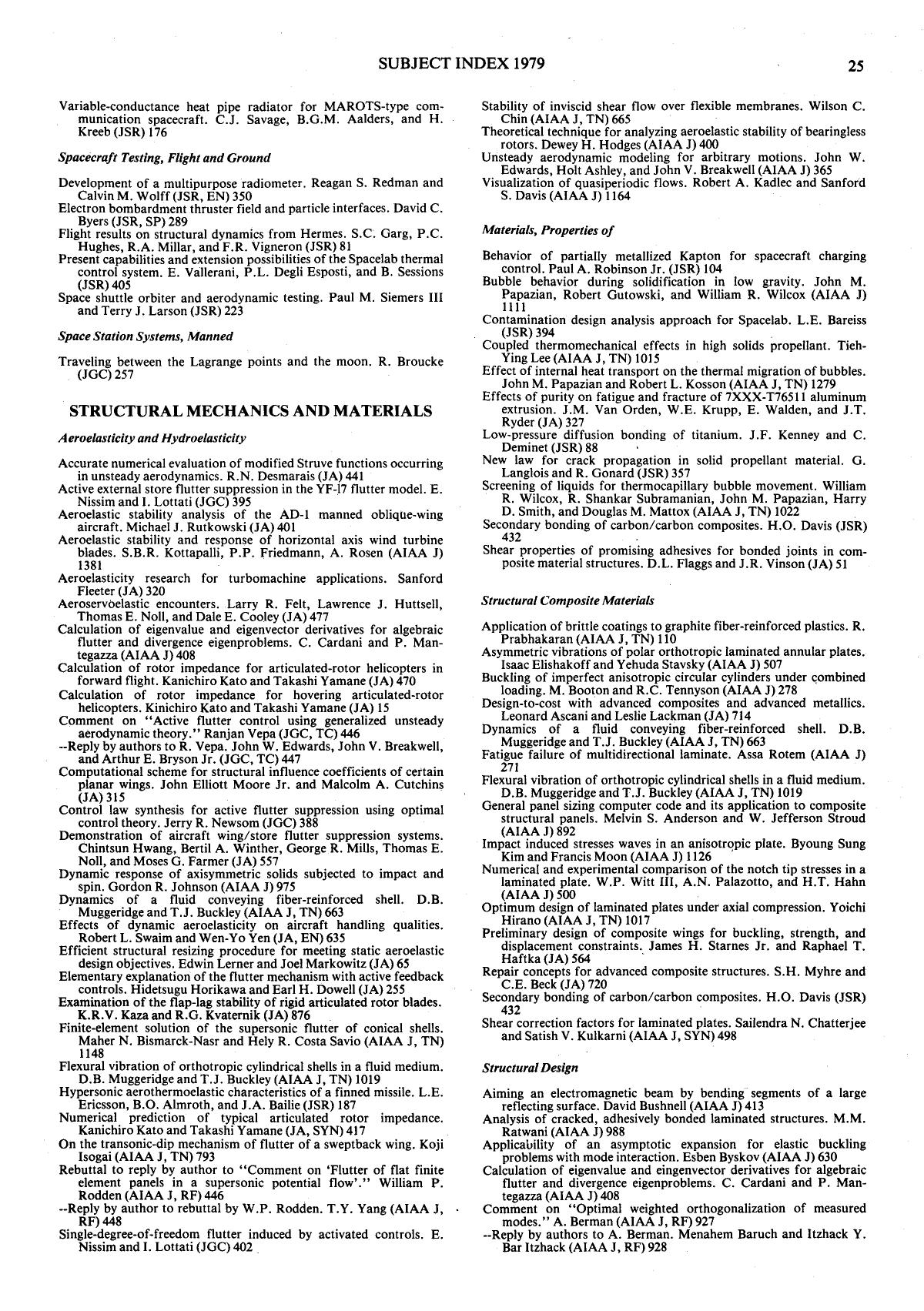 SUBJECT INDEX STRUCTURAL MECHANICS AND MATERIALS by Unknown