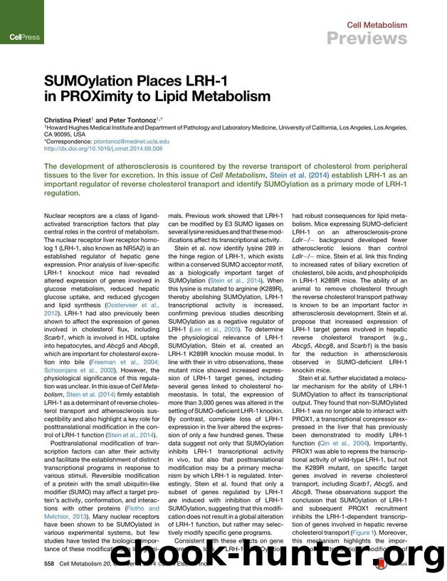 SUMOylation Places LRH-1 in PROXimity to Lipid Metabolism by Christina Priest & Peter Tontonoz