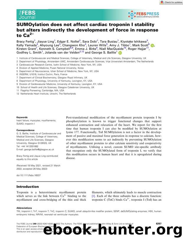 SUMOylation does not affect cardiac troponin I stability but alters indirectly the development of force in response to Ca2+ by Unknown