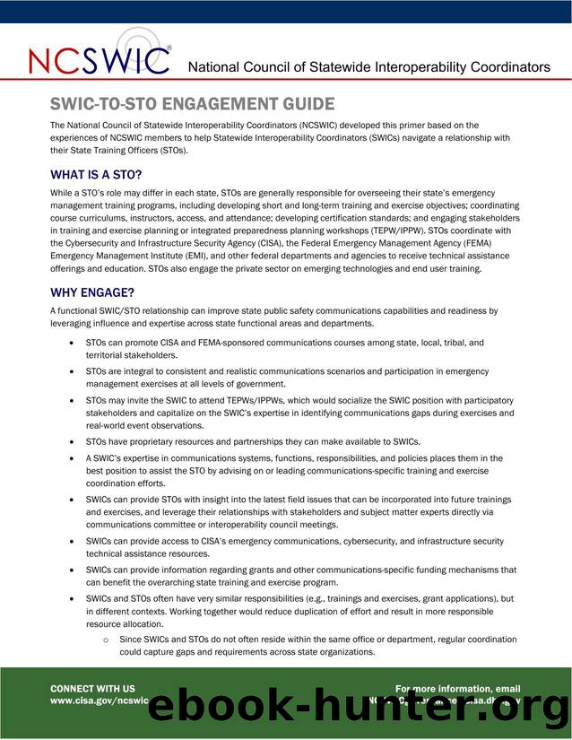 SWIC-to-STO Engagement Guide by NCSWIC PTE Committee