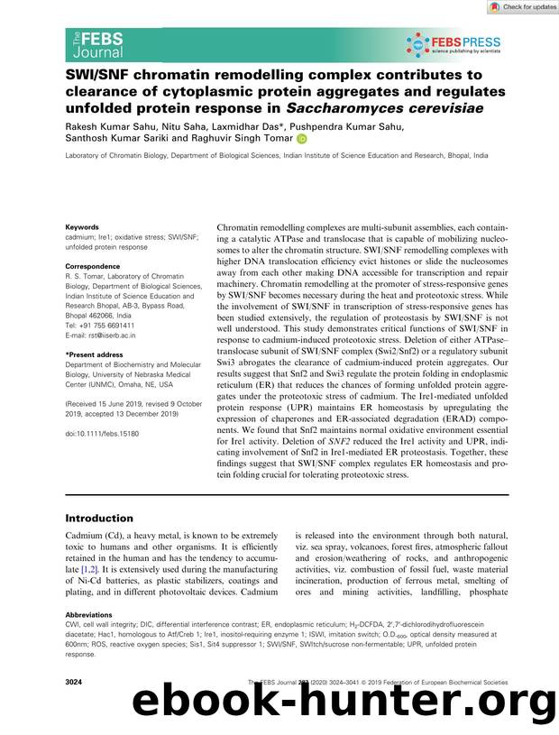 SWISNF chromatin remodelling complex contributes to clearance of cytoplasmic protein aggregates and regulates unfolded protein response in SaccharomycesÂ cerevisiae by Unknown