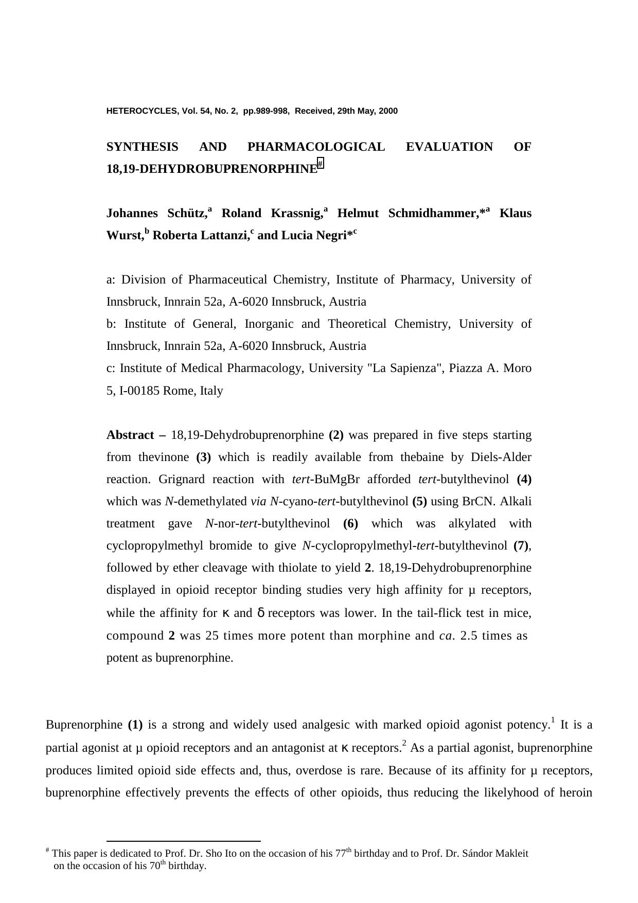 SYNTHESIS AND BIOLOGICAL EVALUATION OF 18,19-DEHYDRO-BUPRENORPH... by HANSI