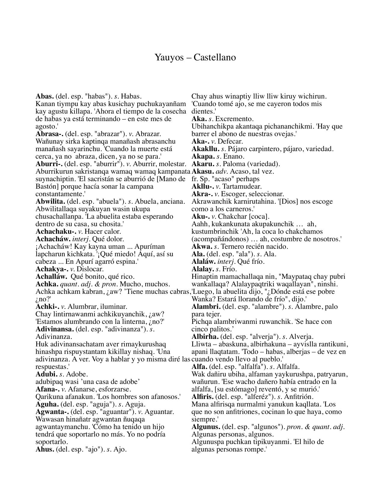 SYQ Lexicon Yauyos to Spanish by Unknown