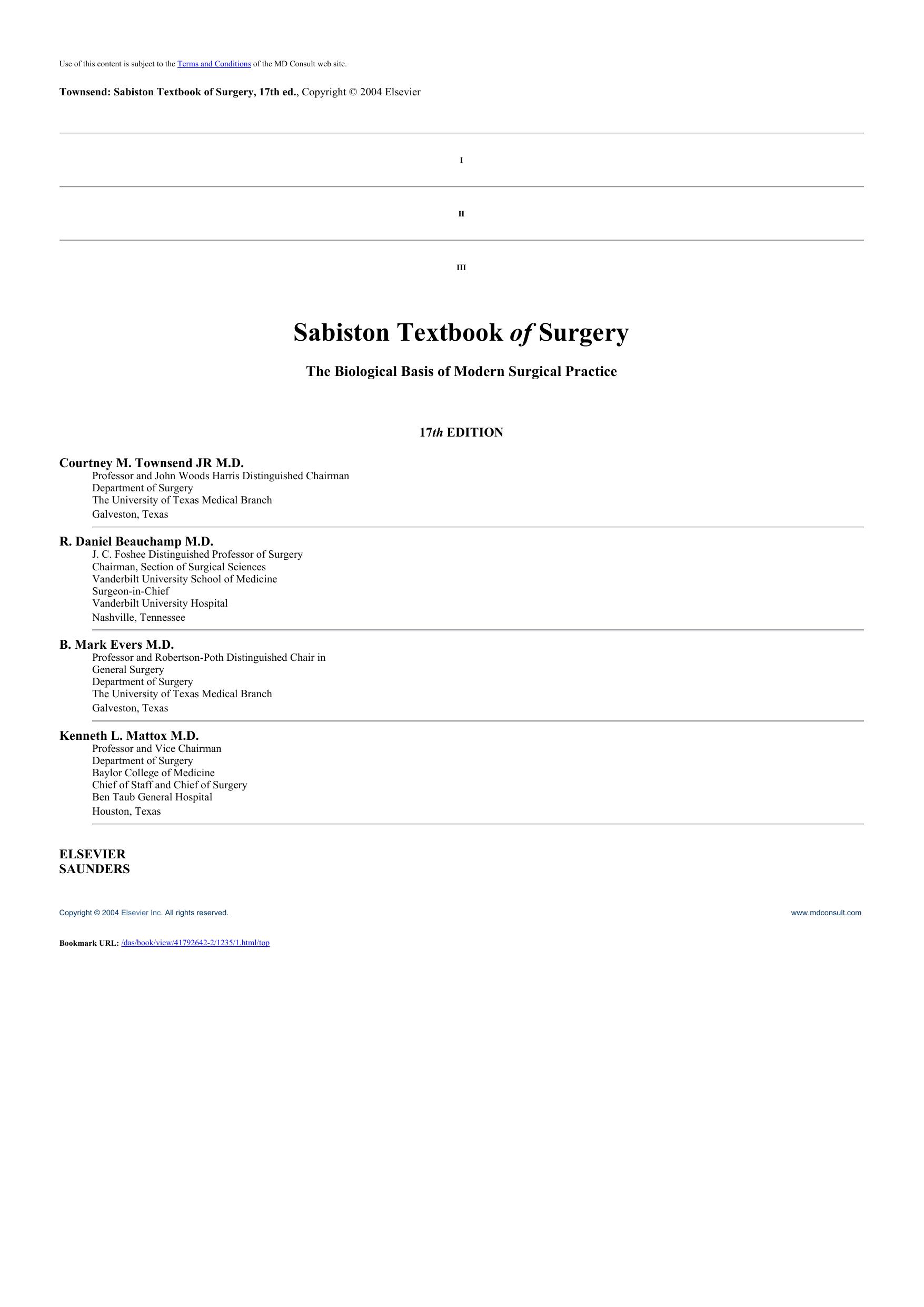 Sabiston Textbook Of Surgery 17th Ed by Unknown