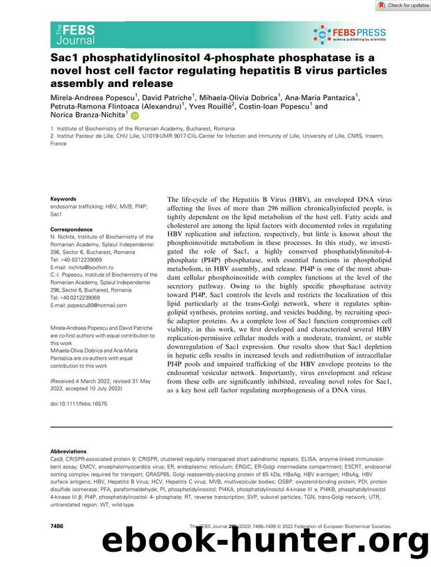 Sac1 phosphatidylinositol 4âphosphate phosphatase is a novel host cell factor regulating hepatitis B virus particles assembly and release by Unknown