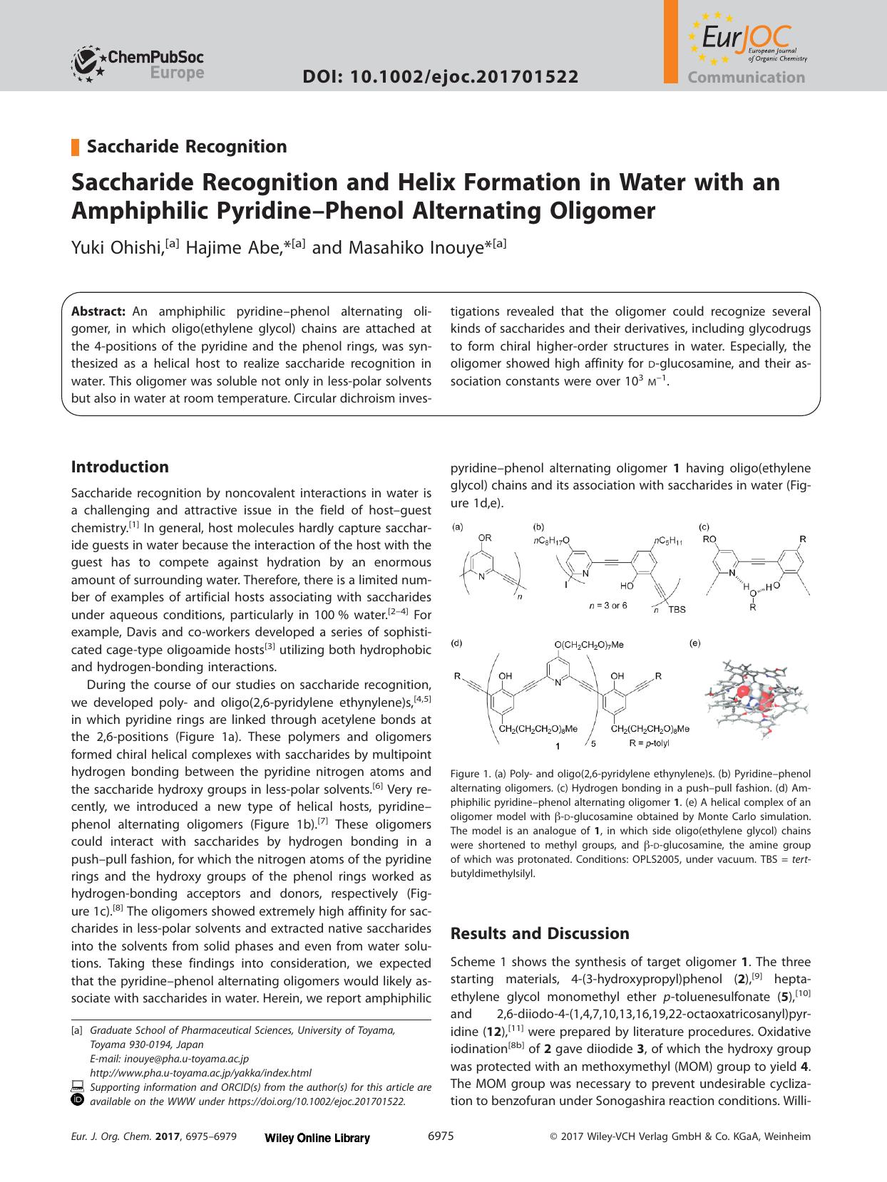 Saccharide Recognition and Helix Formation in Water with an Amphiphilic Pyridine&#x02013;Phenol Alternating Oligomer by Unknown