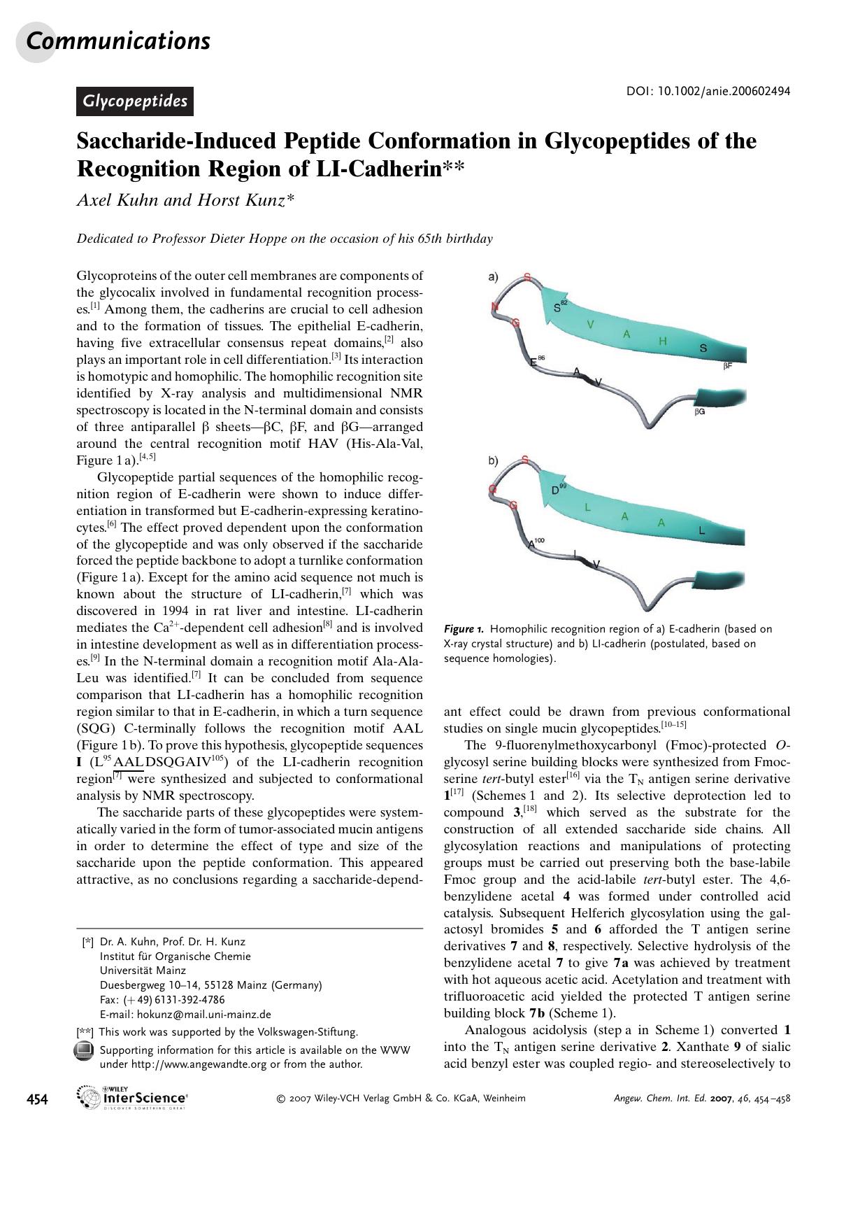 Saccharide-Induced Peptide Conformation in Glycopeptides of the Recognition Region of LI-Cadherin by Unknown
