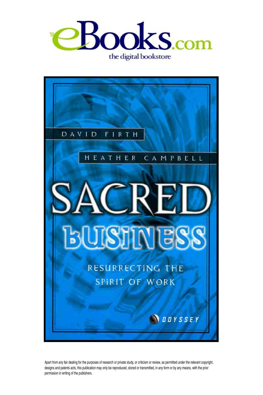 Sacred Business: Resurrecting the Spirit of Work by David Firth Heather Campbell