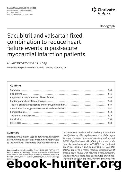 Sacubitril and valsartan fixed combination to reduce heart failure events in post-acute myocardial infarction patients by Copyright © 2017 Clarivate Analytics