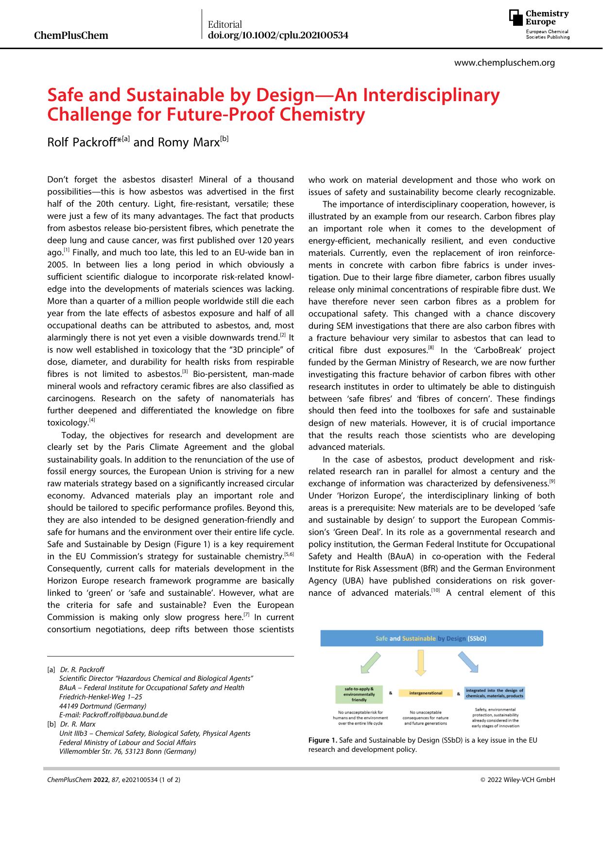 Safe and Sustainable by DesignâAn Interdisciplinary Challenge for FutureâProof Chemistry by Unknown