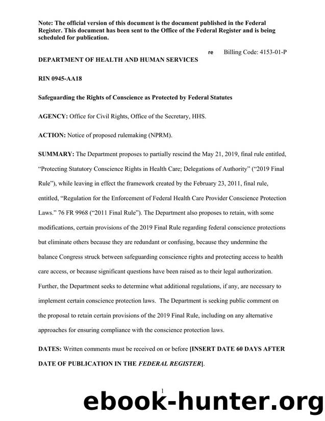 Safeguarding the Rights of Conscience as Protected by Federal Statutes by HHS Office for Civil Rights
