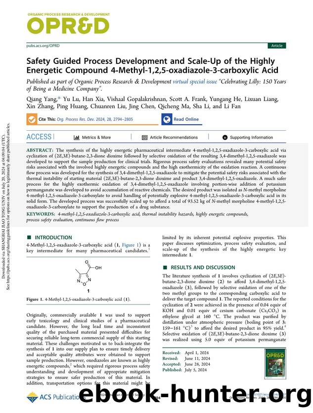 Safety Guided Process Development and Scale-Up of the Highly Energetic Compound 4-Methyl-1,2,5-oxadiazole-3-carboxylic Acid by unknow