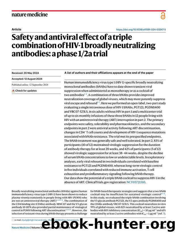 Safety and antiviral effect of a triple combination of HIV-1 broadly neutralizing antibodies: a phase 12a trial by unknow