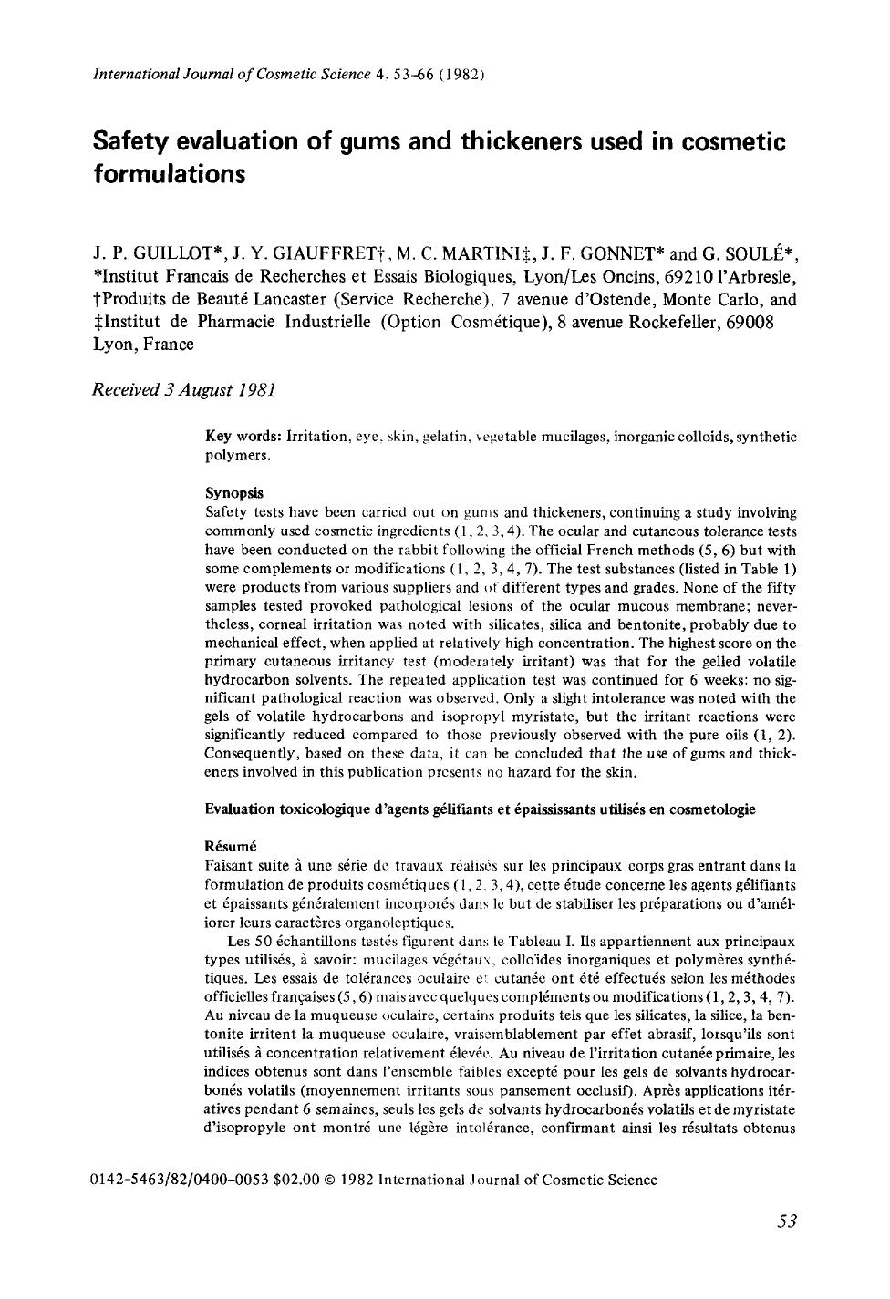 Safety evaluation of gums and thickeners used in cosmetic formulations by Unknown