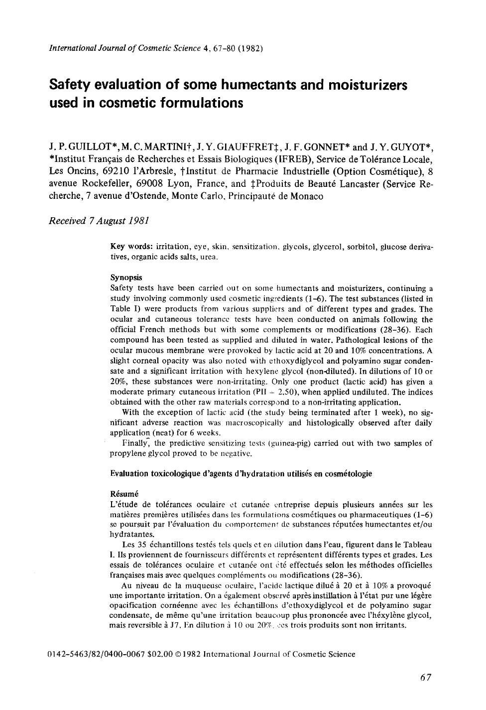 Safety evaluation of some humectants and moisturizers used in cosmetic formulations by Unknown