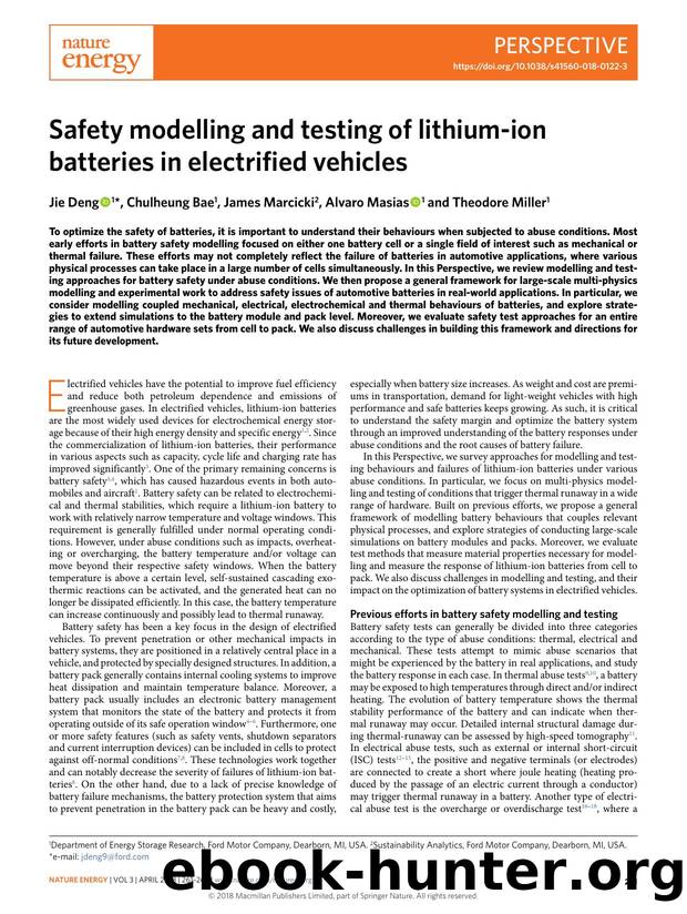 Safety modelling and testing of lithium-ion batteries in electrified vehicles by Jie Deng & Chulheung Bae & James Marcicki & Alvaro Masias & Theodore Miller