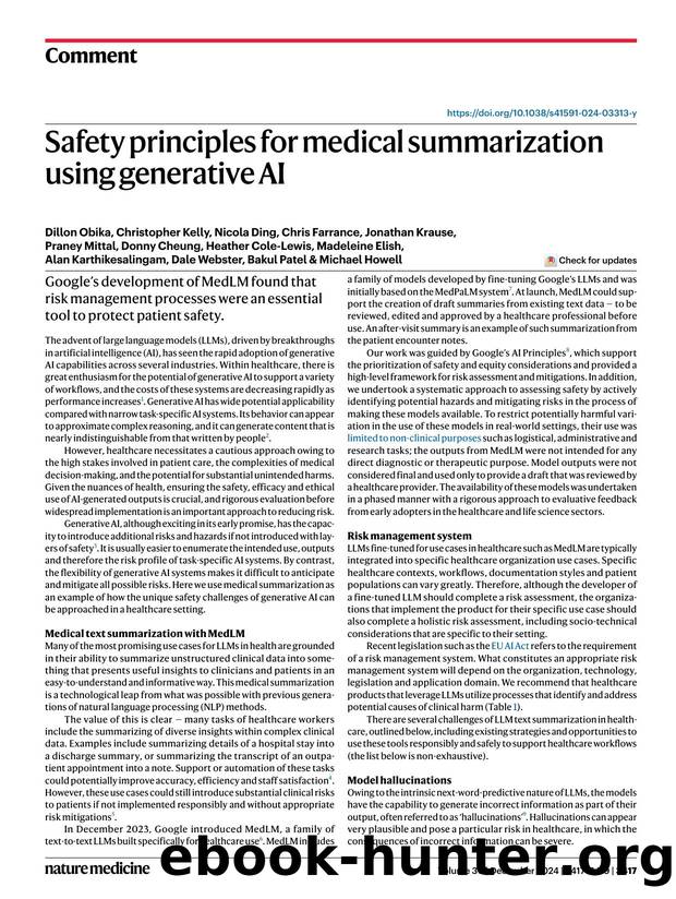 Safety principles for medical summarization using generative AI by unknow
