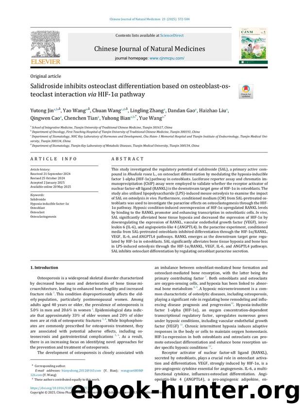 Salidroside inhibits osteoclast differentiation based on osteoblast-osteoclast interaction via HIF-1a pathway by unknow