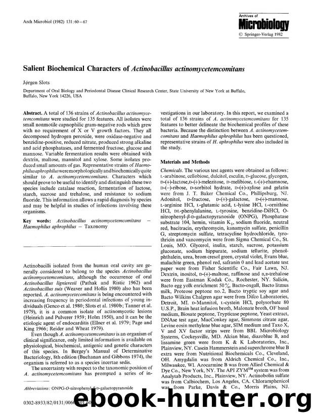 Salient biochemical characters of <Emphasis Type="Italic">Actinobacillus actinomycetemcomitans<Emphasis> by Unknown