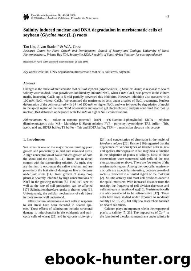 Salinity induced nuclear and DNA degradation in meristematic cells of soybean (Glycine max (L.)) roots by Unknown