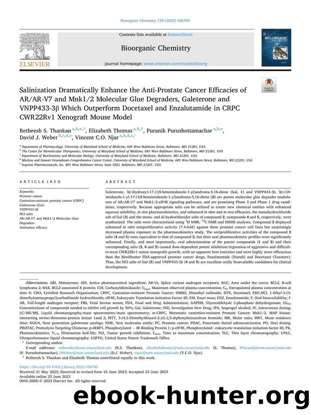 Salinization Dramatically Enhance the Anti-Prostate Cancer Efficacies of ARAR-V7 and Mnk12 Molecular Glue Degraders, Galeterone and VNPP433-3ÃÂ² Which Outperform Docetaxel and Enz by unknow